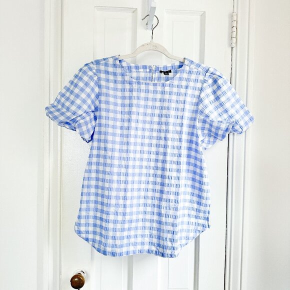 Ann Taylor Tops - NWT Ann Taylor Light Blue and White Texture Gingham Puff Sleeve Top - Size M